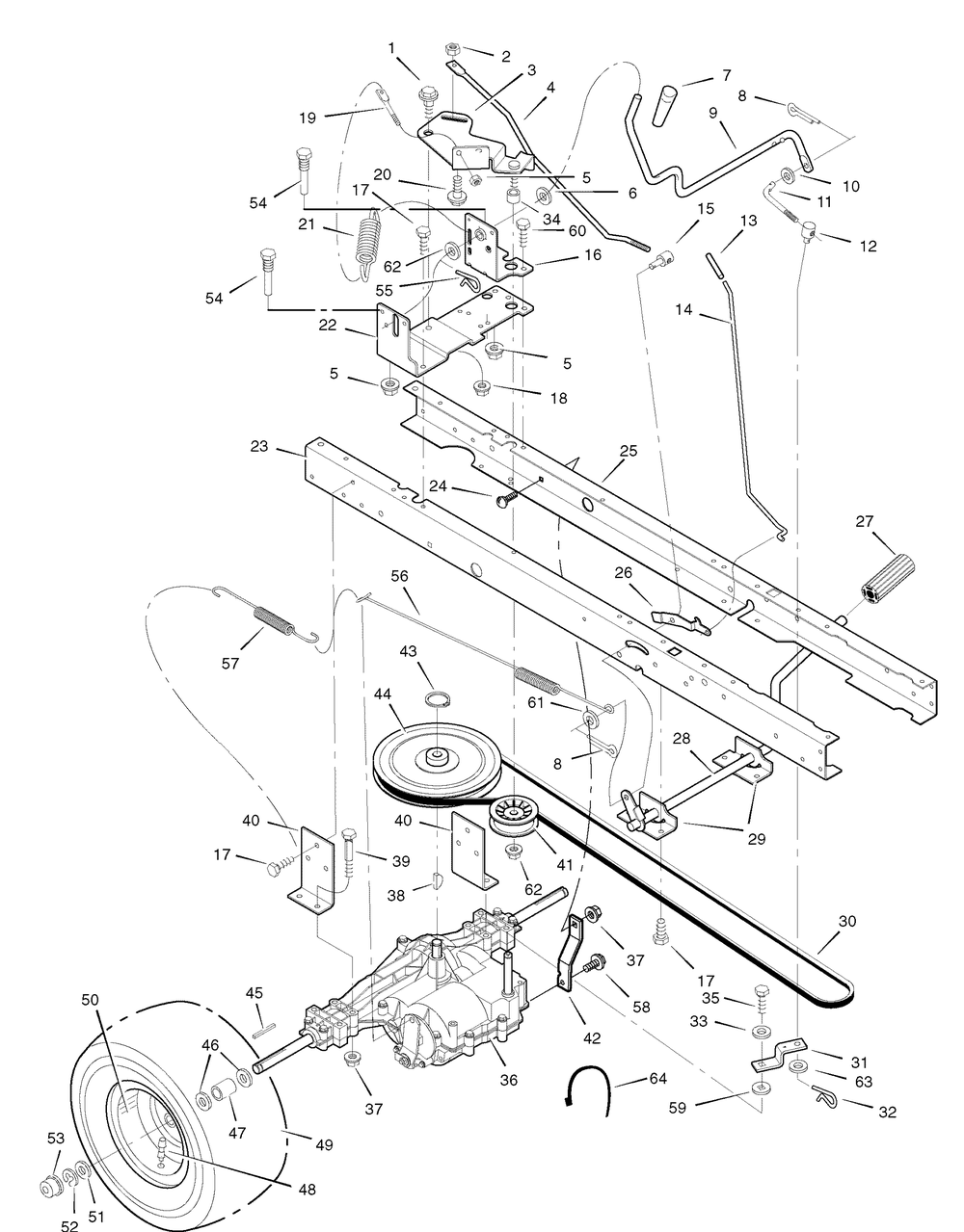 Motion Drive Diagram and Parts List for 405020X51A 2007 Briggs and Stratton Lawn Tractor